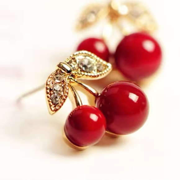 Cute Cherry Rhinestone Earrings - Picture 2 of 2